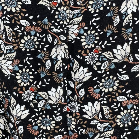 Ann Taylor LOFT Floral Midi Dress WMNS 2 Black Puff Sleeve High Neck Zip Slit LS - Picture 7 of 16